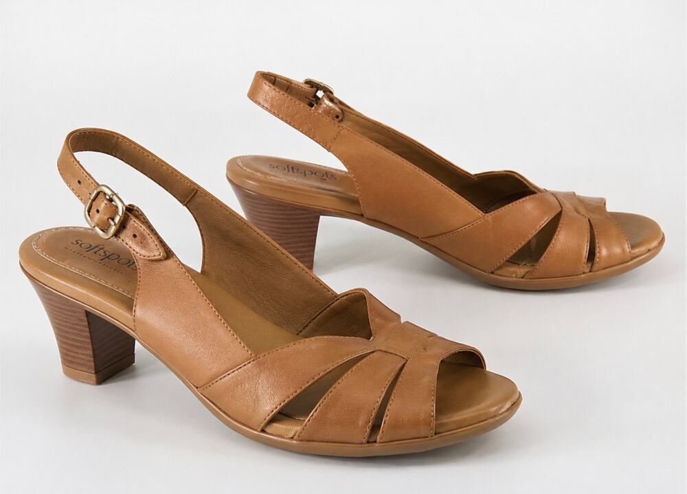 Softspots  12W Tan Leather Slingback Comfort Sandals Wide